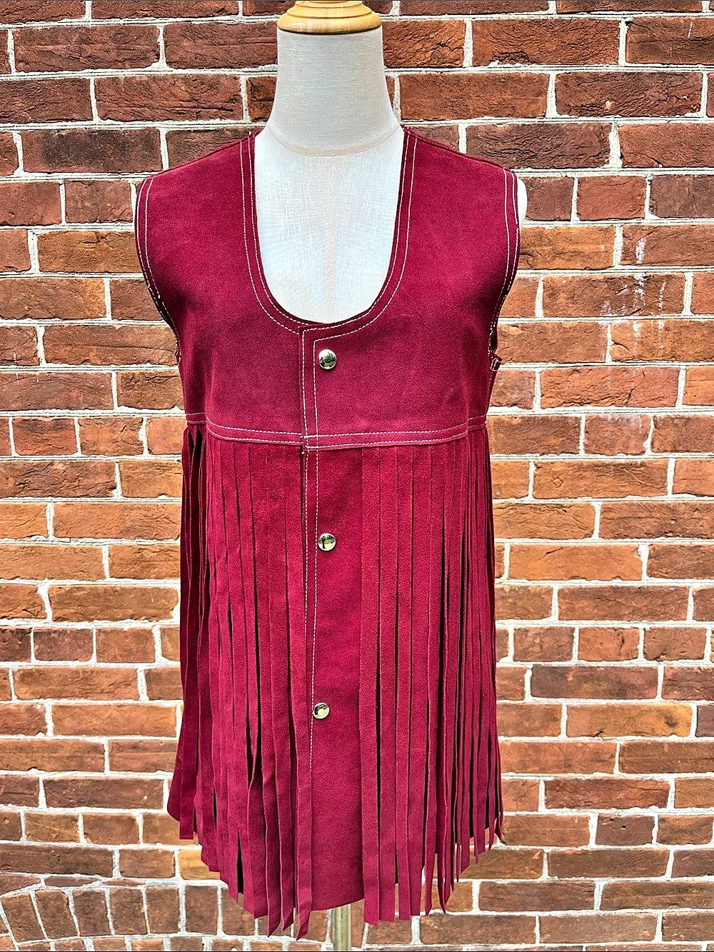 Vintage '70s Red Fringe Button Front Suede Vest